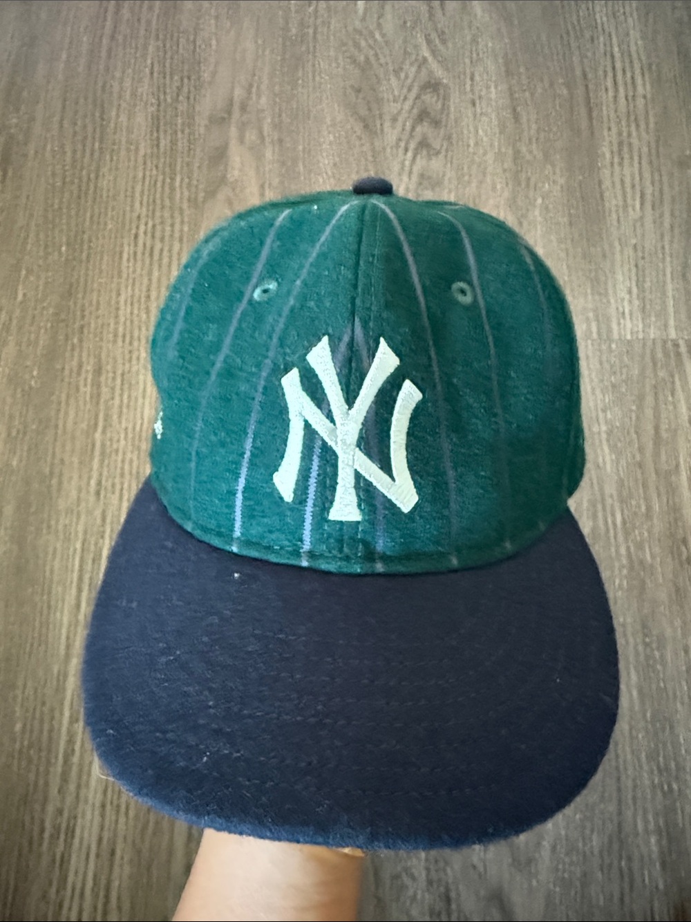Aime Leon Dore New Era Wool Pinstripe Yankee Hat Green/Navy Men's - Picture 2 of 4